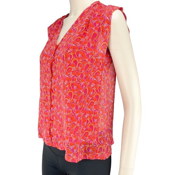 ARTLOVE PARIS Aichata Vibrant Floral Spring Semi-sheer V-neck Flowy Top sz 36 - Picture 5 of 9